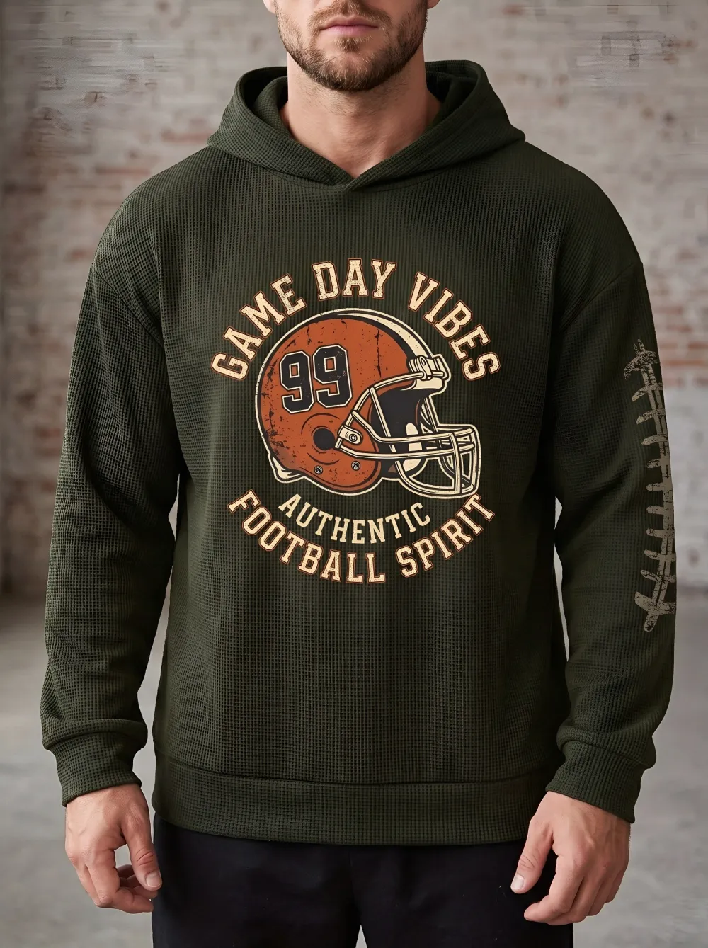 Men's Football Lover Game Day Helmet Printed Waffle Hoodie