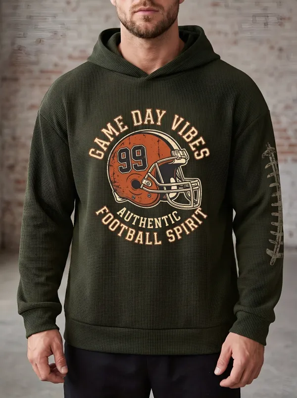 Men's Football Lover Game Day Helmet Printed Waffle Hoodie