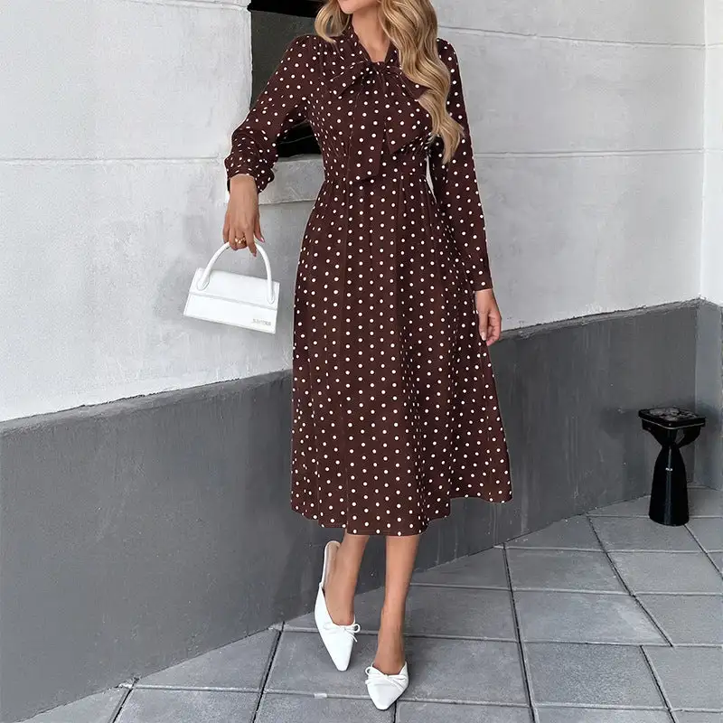Women's Bodycon Long-Sleeve Lace Polka-Dot Midi Dress