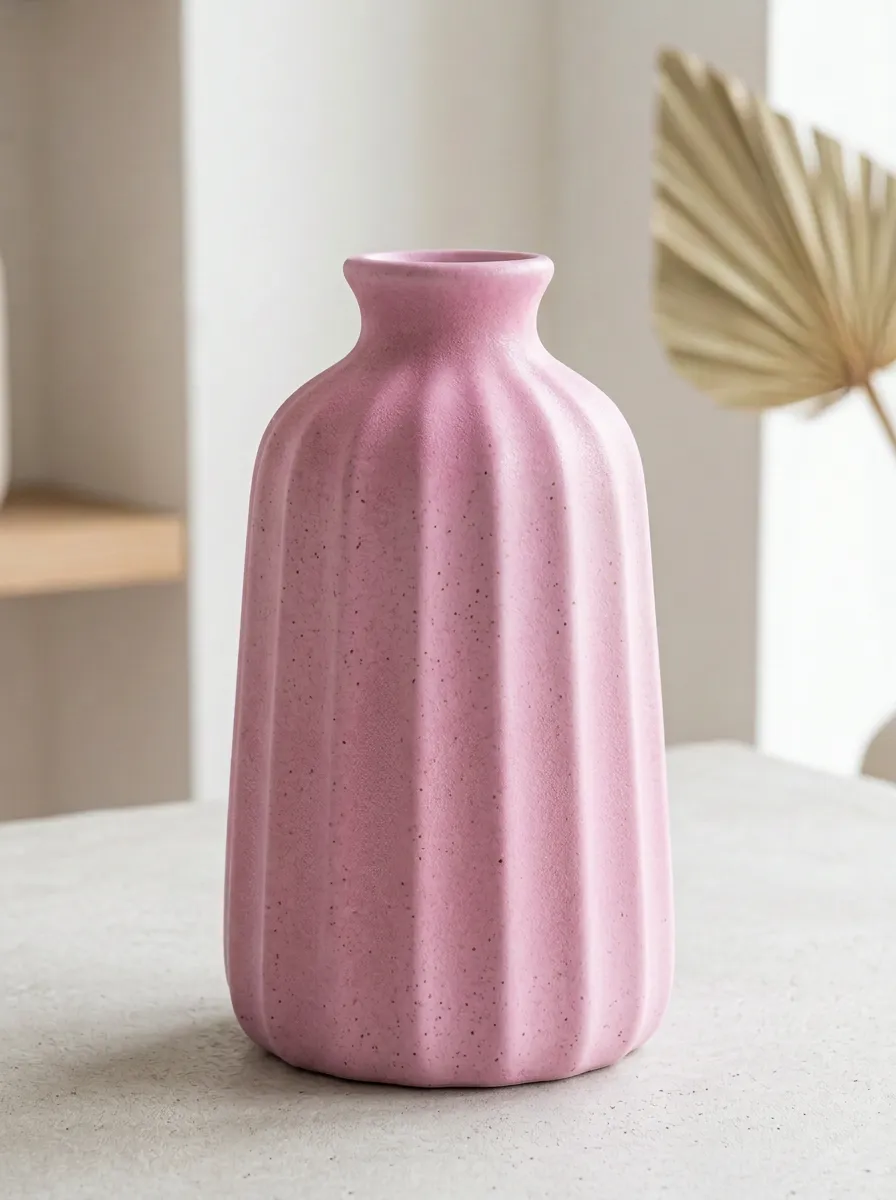 Minimalist Speckled Fluted Ceramic Table Vase