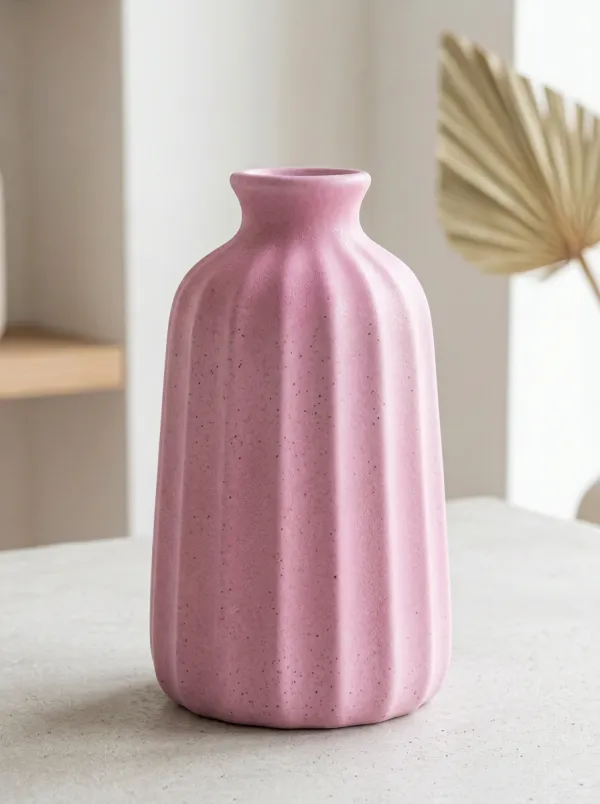 Minimalist Speckled Fluted Ceramic Table Vase
