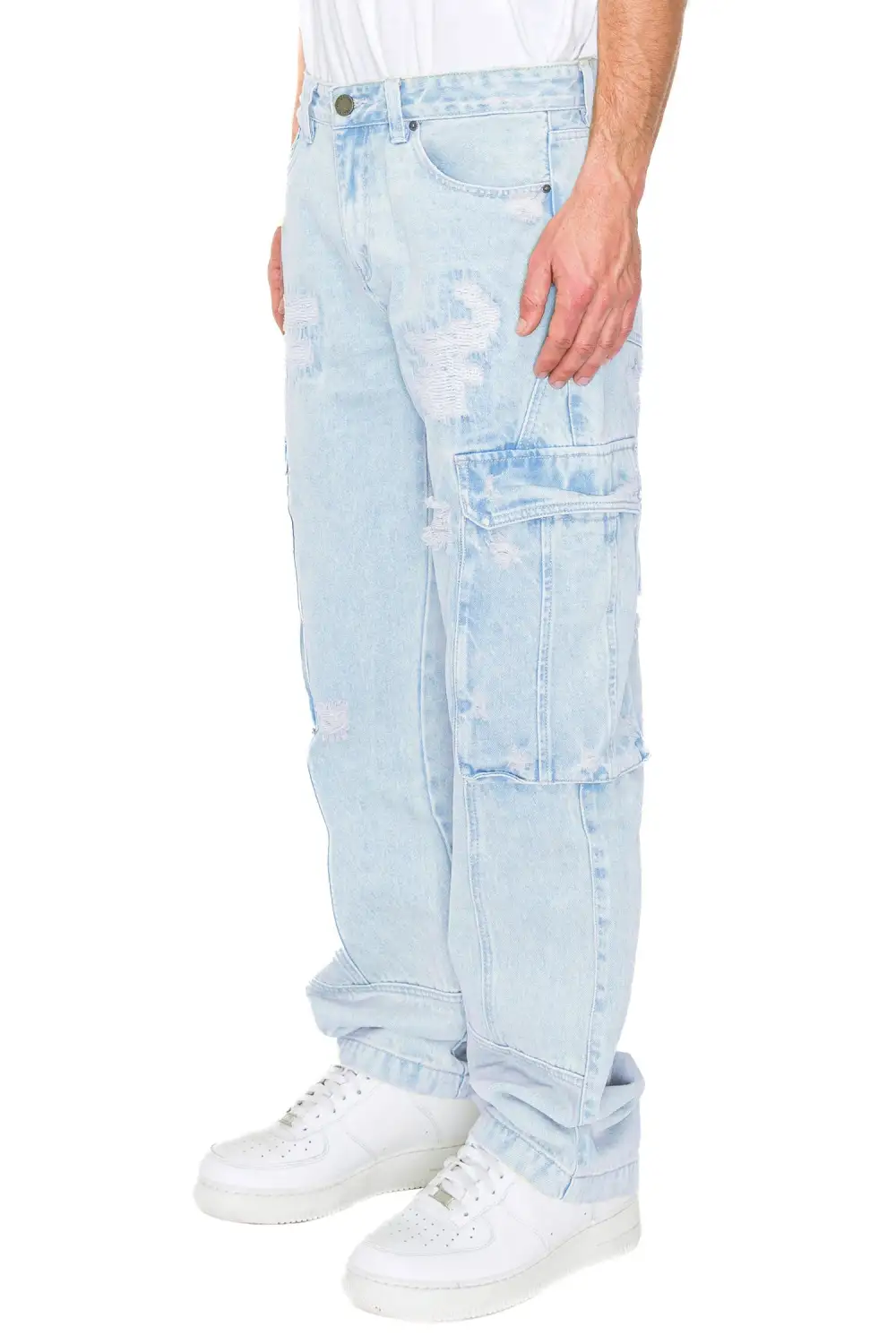Men's Distressed Baggy Fit Cargo Denim Jeans