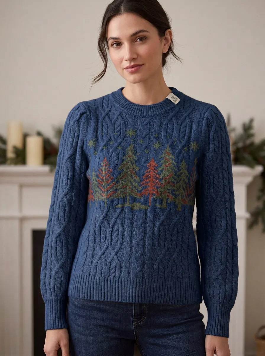 Holiday Christmas Holiday Pine Tree Pattern Knitted Sweater