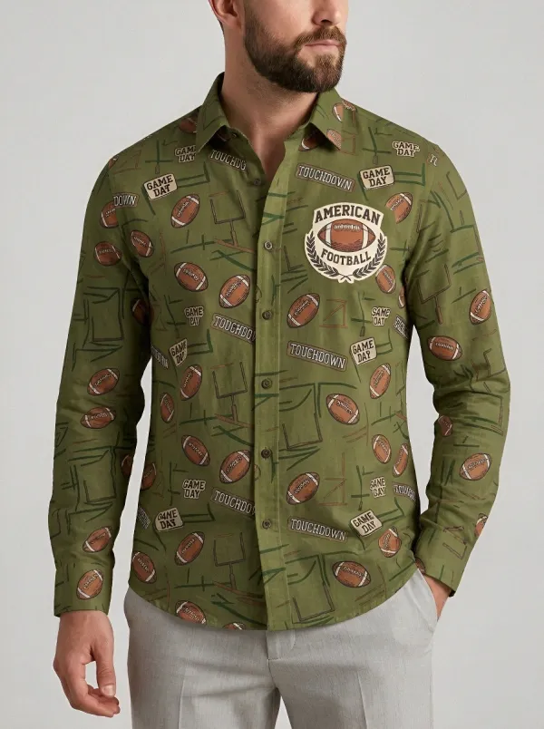 Men's Classic American Football Game Day Touchdown Printed Shirt