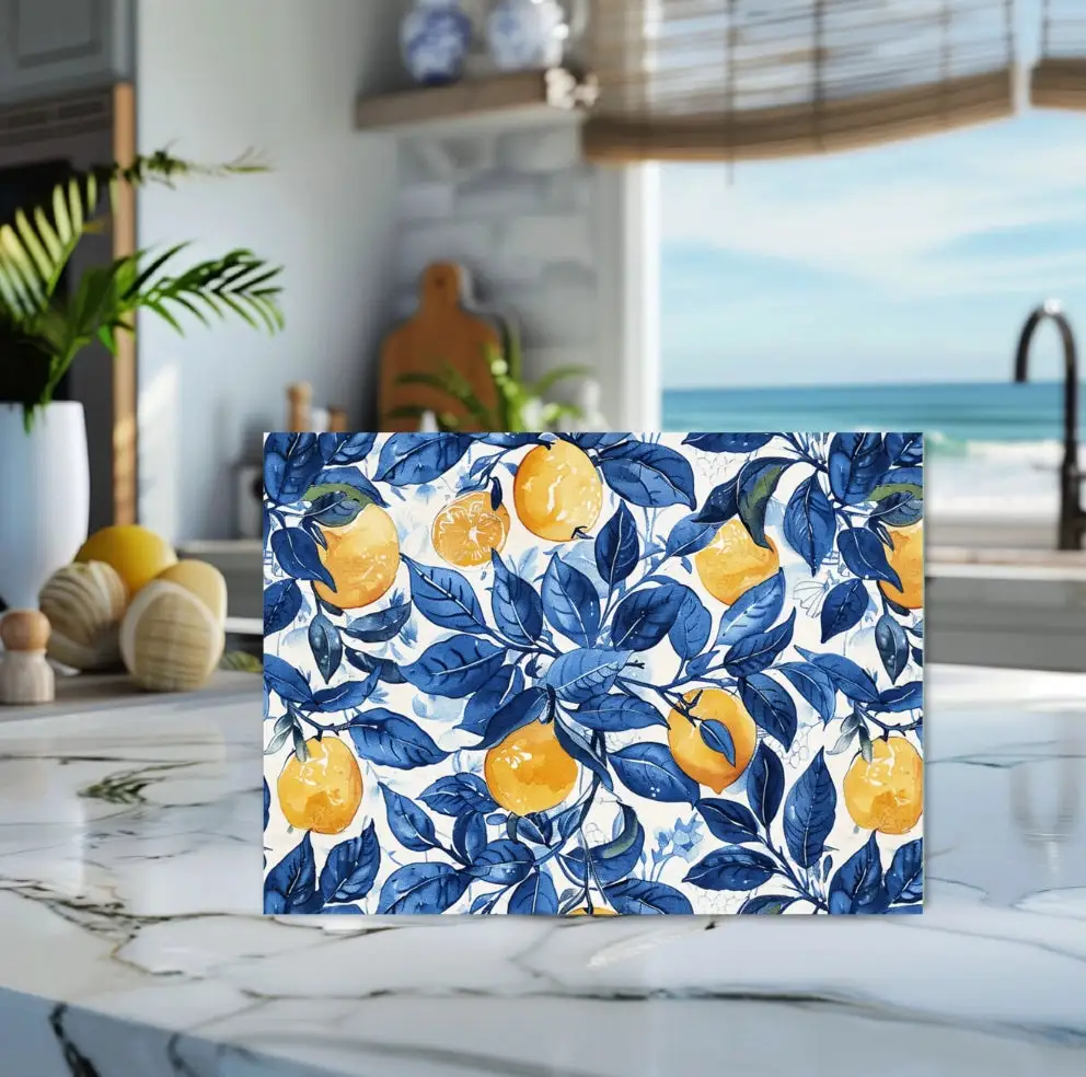 Lemon Leaf Glass Cutting Board