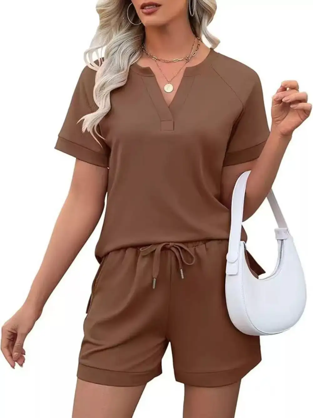 Short Sleeve Top Shorts Two Piece Set