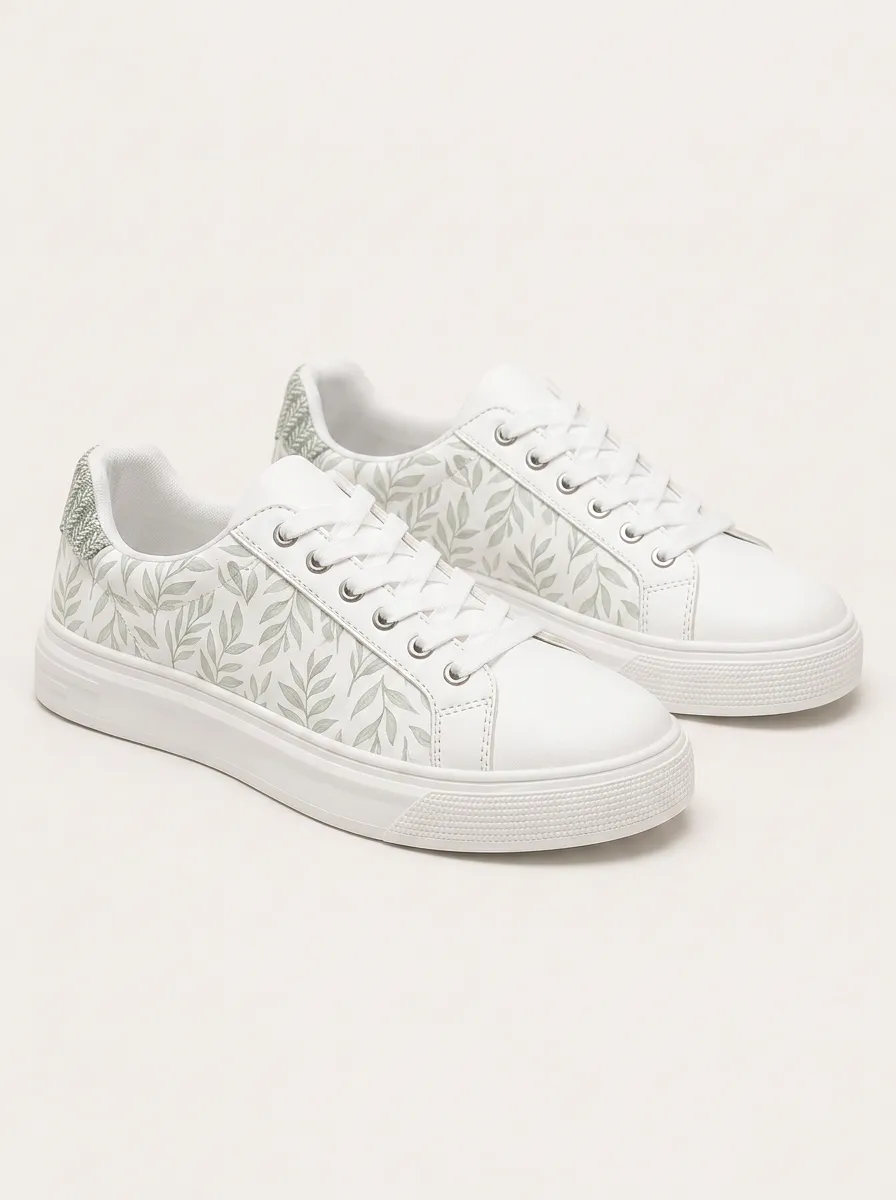 Men's Modern Botanical Leaf Pattern Printed Sneakers