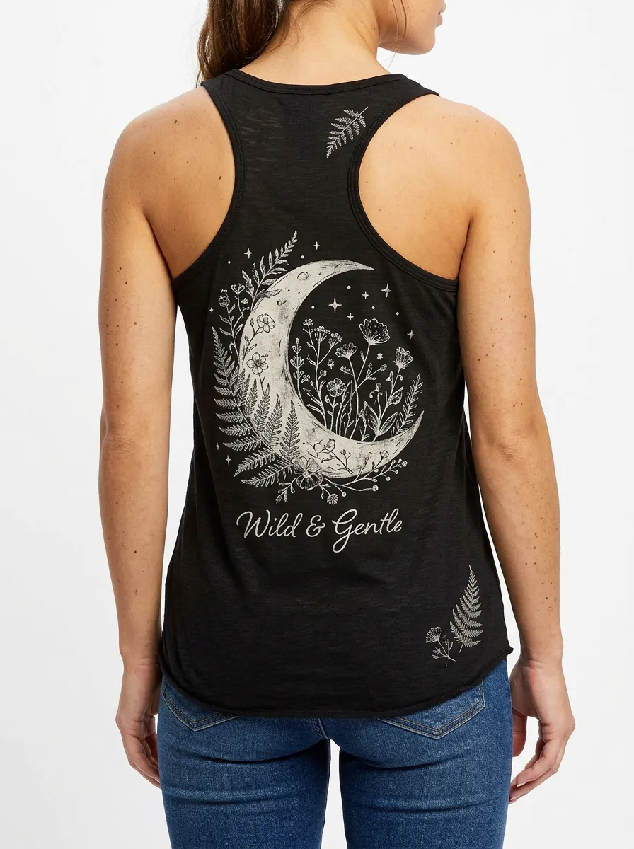 Women's Nature Lover Wild & Gentle Moon Floral Printed Tank Top