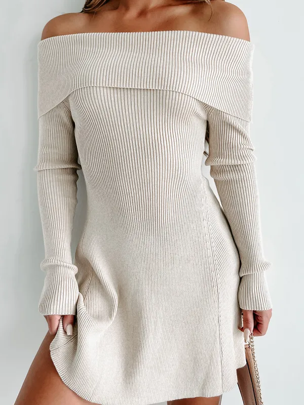 Straight-shoulder Off-shoulder Sweater Dress