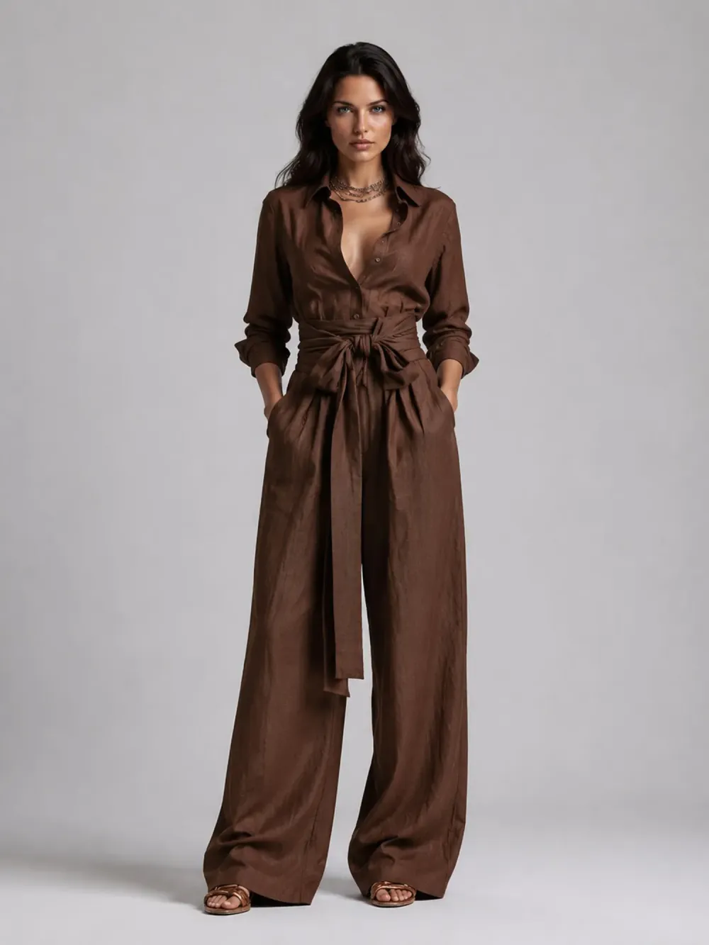 Allison Long-sleeve Lace-up Jumpsuit
