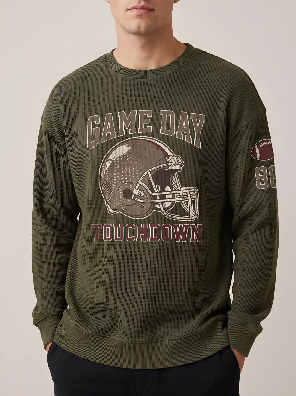 Men's Heritage American Football Game Day Helmet Printed Waffle Sweatshirt