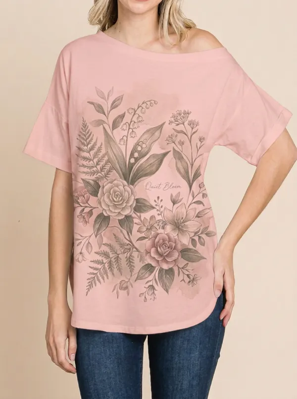 Women's Botanical Nature Lover Quiet Bloom Floral Printed T-shirt