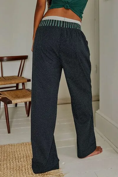 Polka Dot Elastic Waist Wide Leg Pants