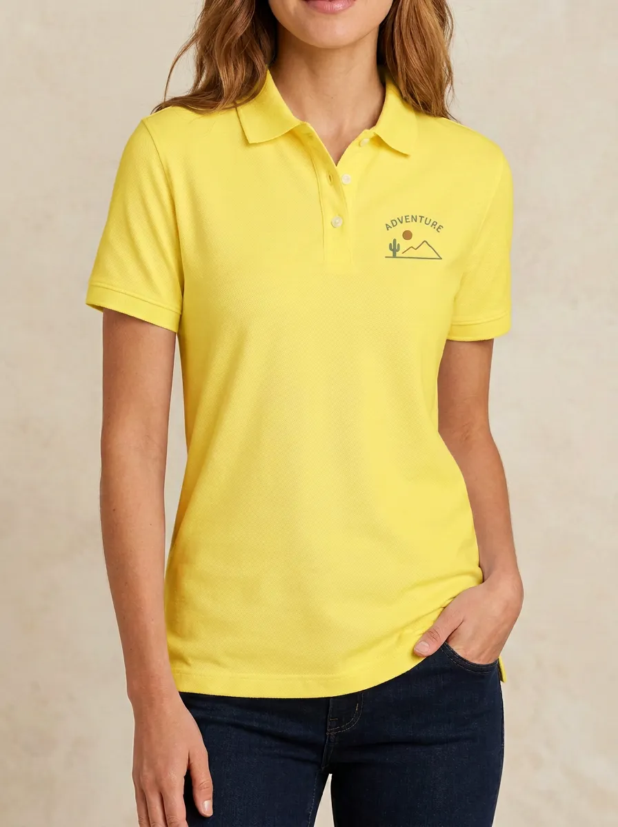 Women's Adventure Desert Cactus Mountain Printed Polo Shirt