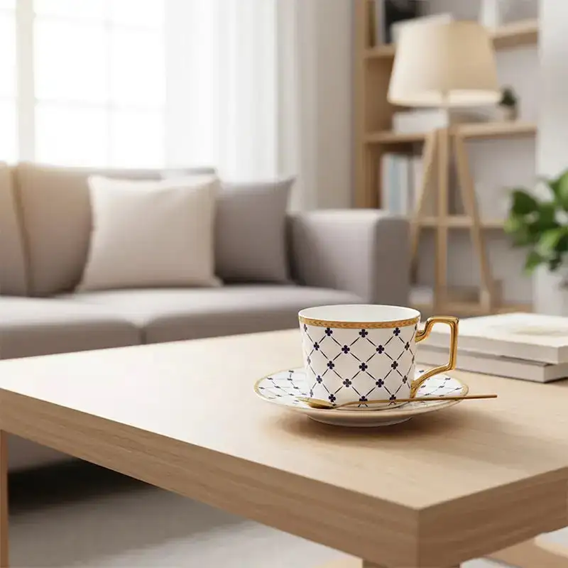 Striped Ceramic Mug And Saucer