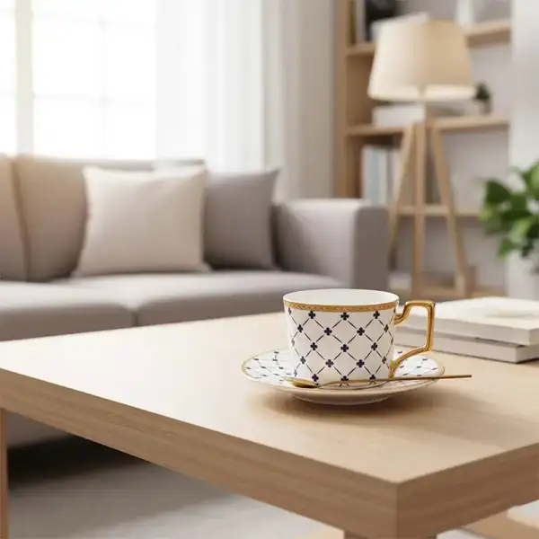 Striped Ceramic Mug And Saucer