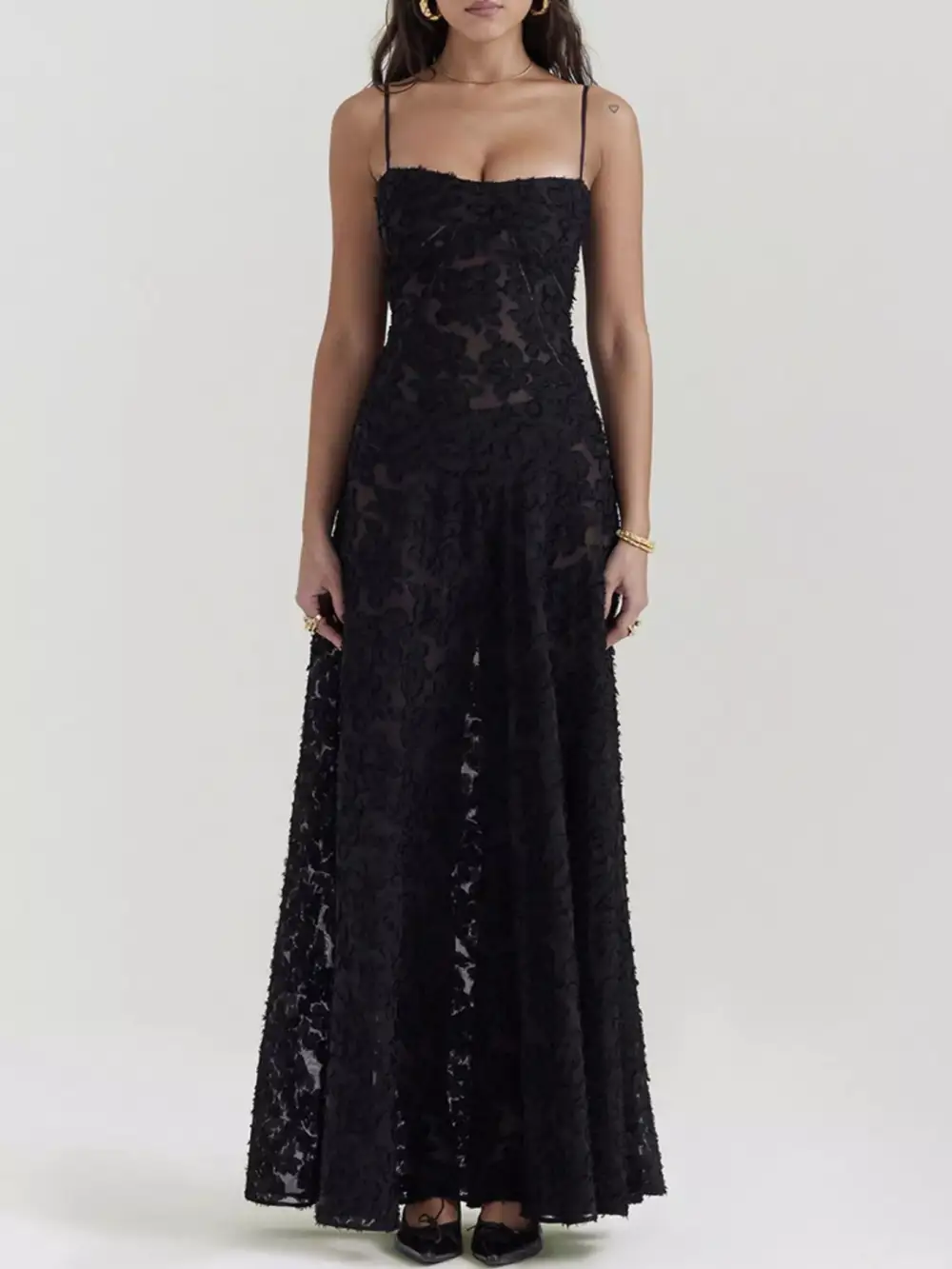 Relaxed Lace Spaghetti Strap Maxi Dress