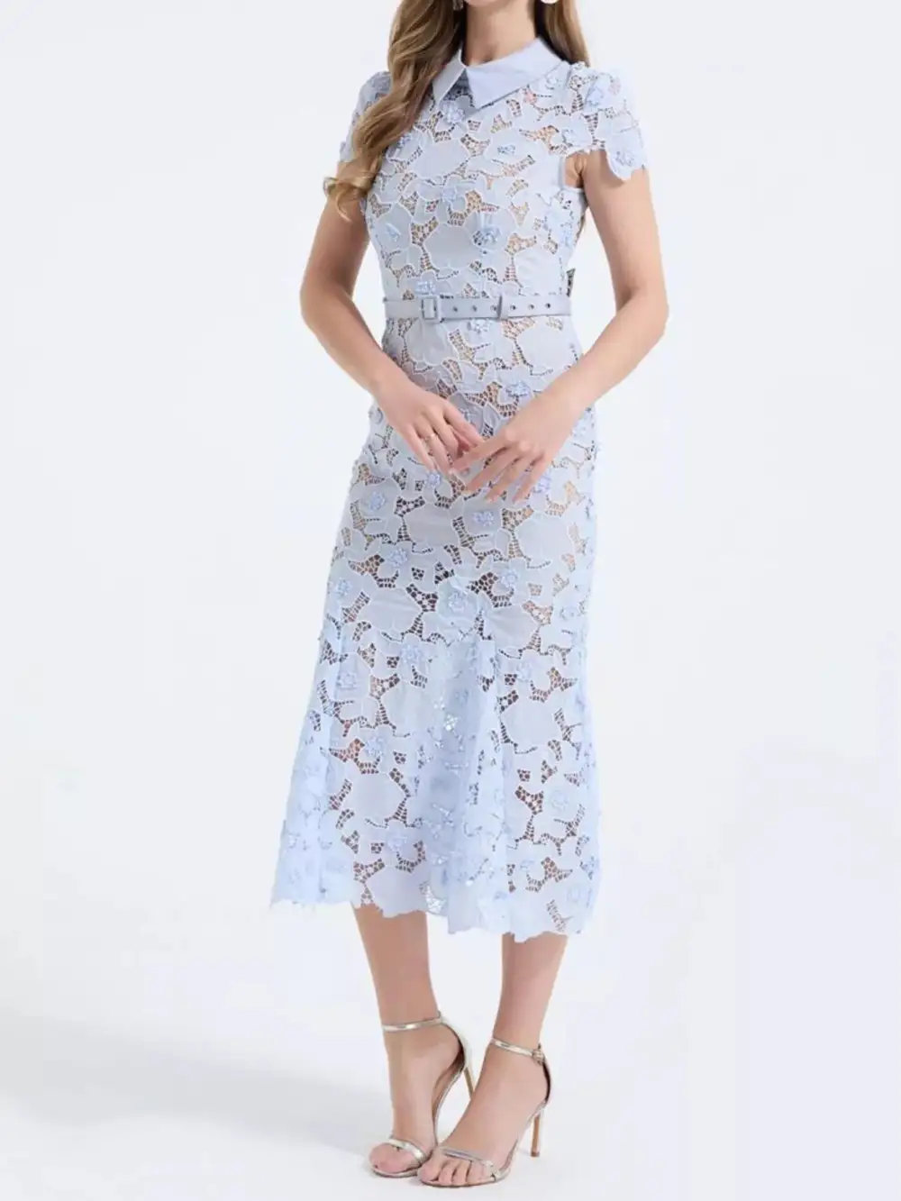Lace Short Sleeve Midi Dress