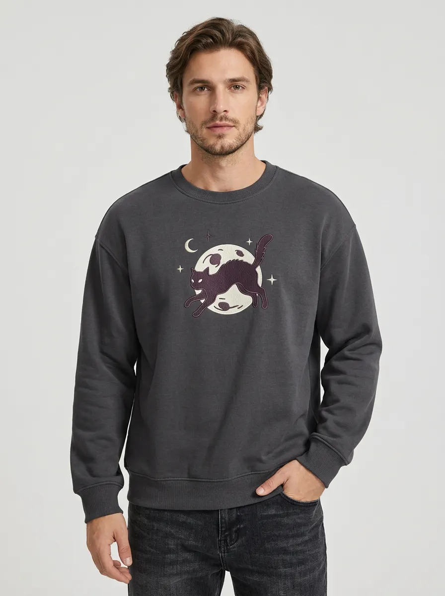 Men's Halloween Black Cat Moon Sweatshirt