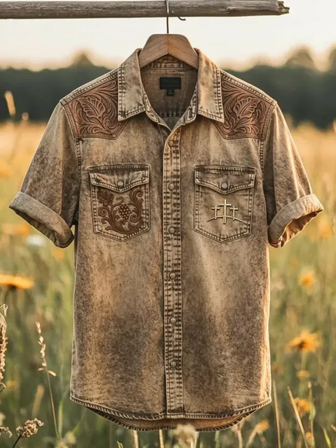 Men's Religious Beliefs Western Style Printed Casual Short Sleeved Shirt