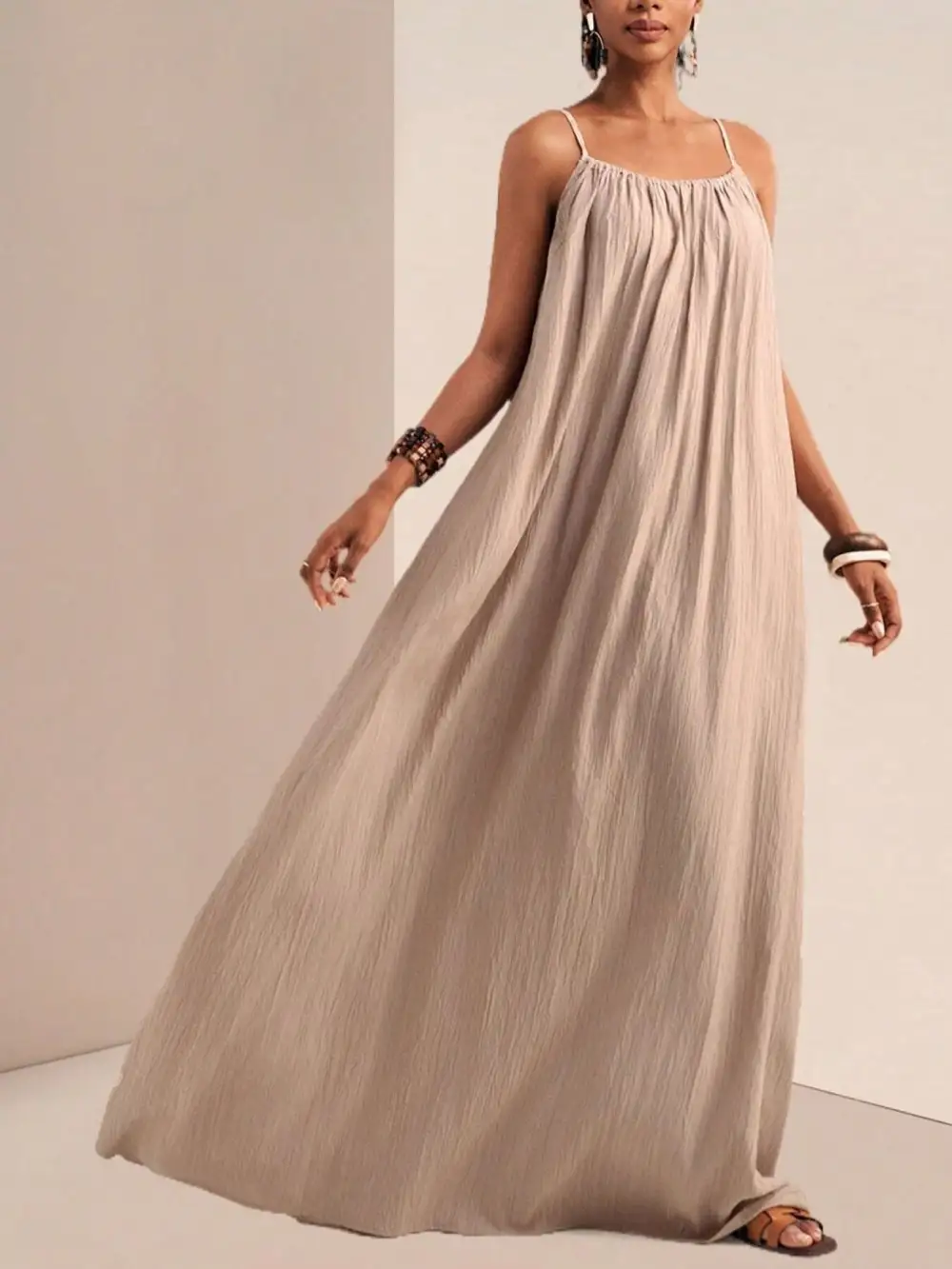 Ruched Spaghetti-Strap Maxi Dress