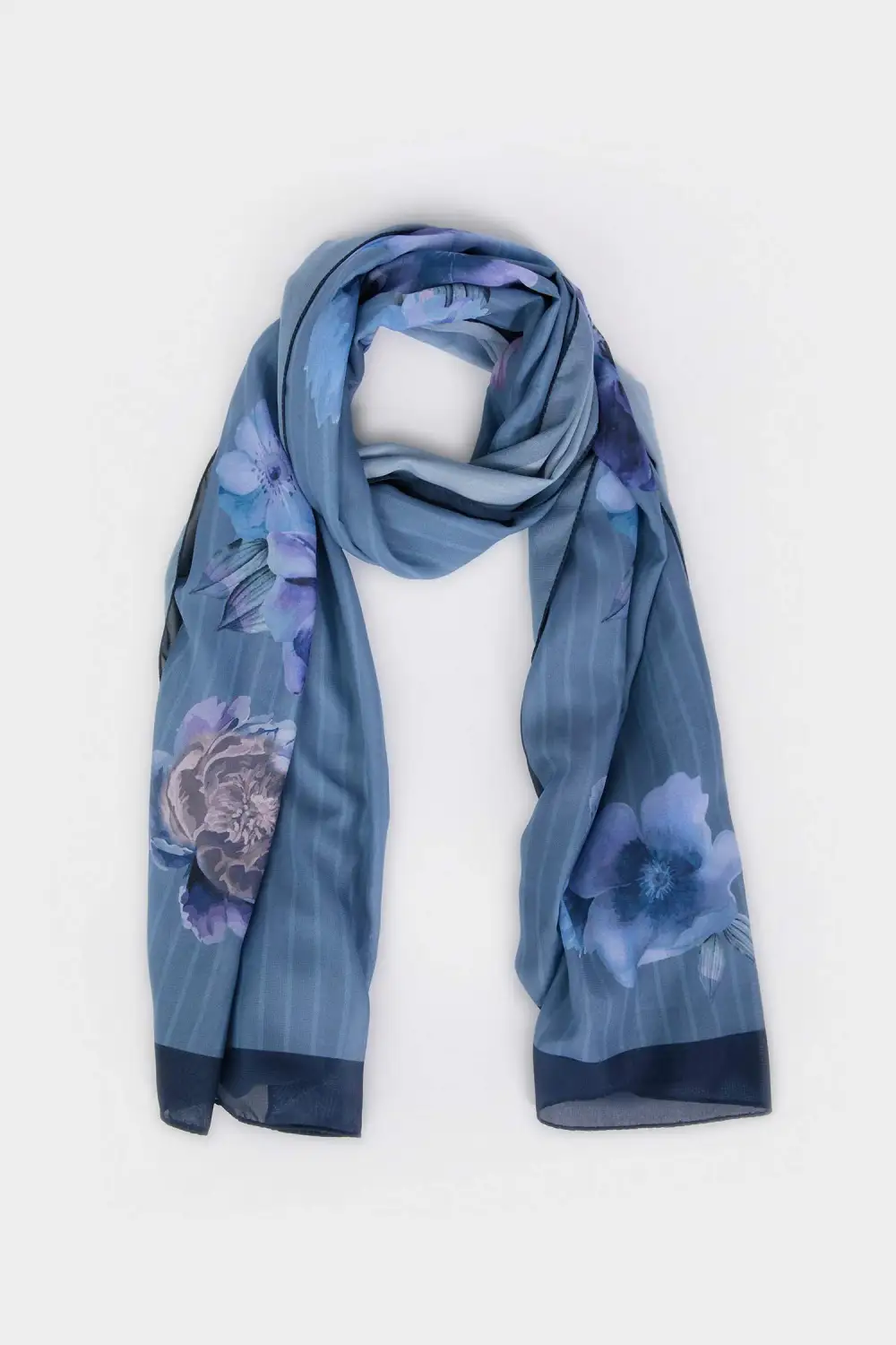 Blue Floral Silk Scarf