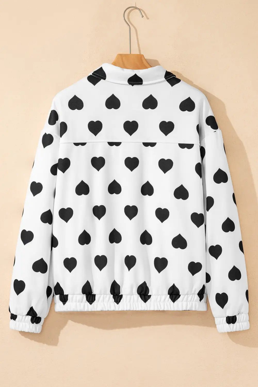 Front-Zip Collared Heart-Print Pocketed Jacket