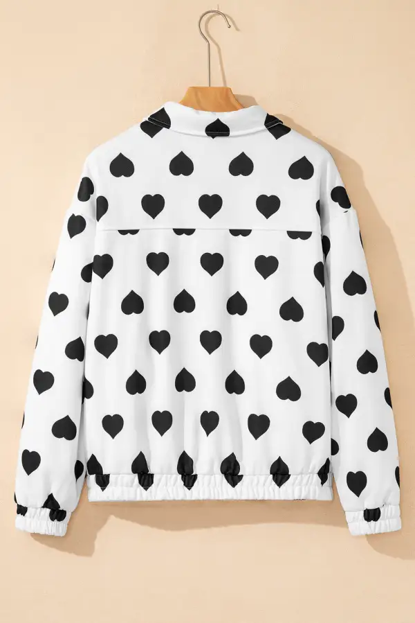 Front-Zip Collared Heart-Print Pocketed Jacket