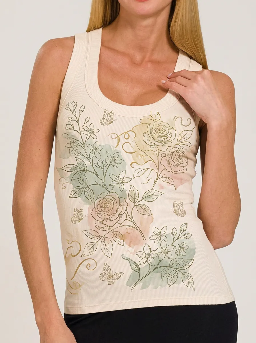 Women's Floral Butterfly Aesthetic Watercolor Printed Tank Top