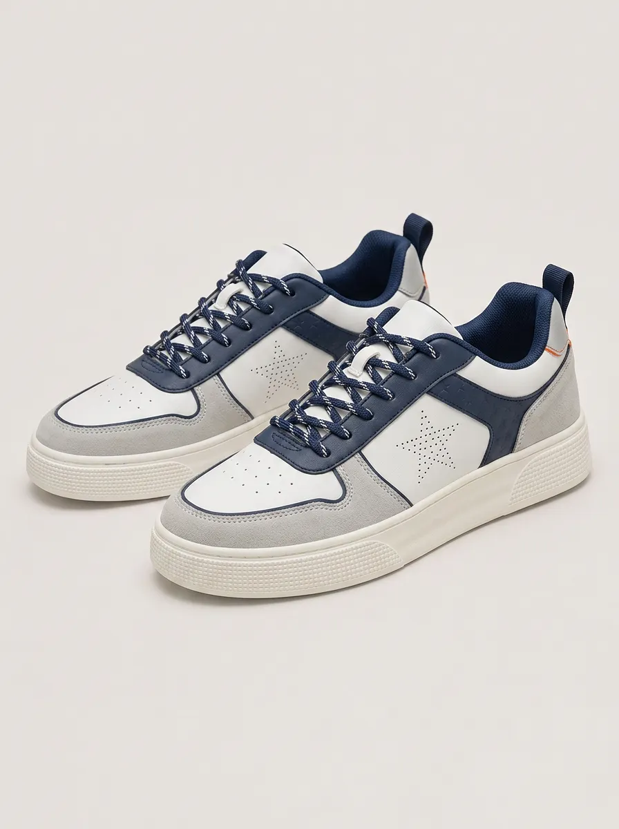Men's Casual Star Perforated Pattern Printed Sneakers