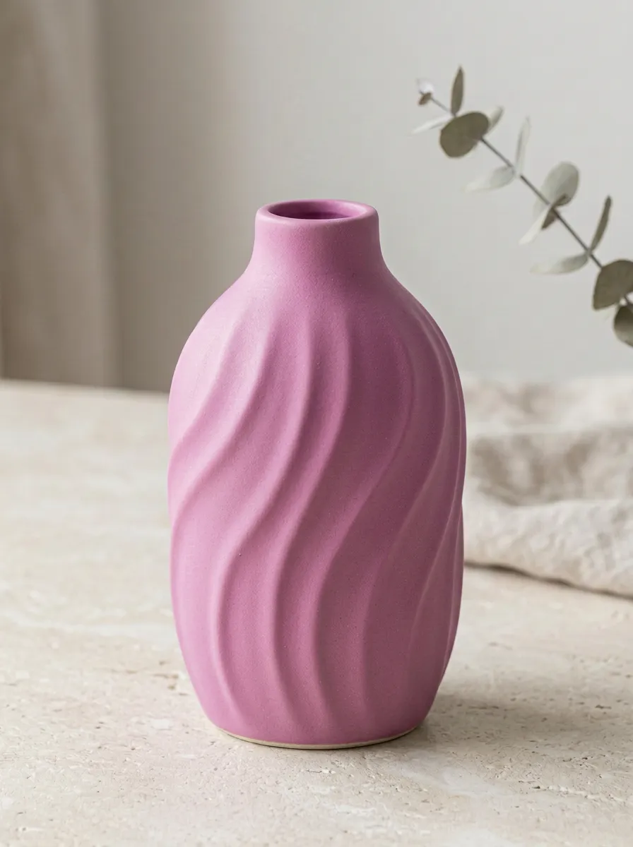 Calm Minimalist Swirl Textured Ceramic Vase