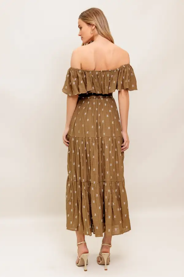 Tiered Off-Shoulder Midi Dress