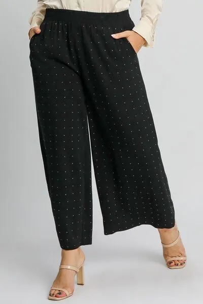 Relaxed Full Size High Waist Embellished Linen Pants