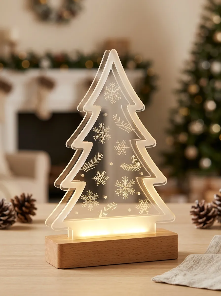 Festive Snowflake Engraved-Look Detail Christmas Light-Up Tree Decor
