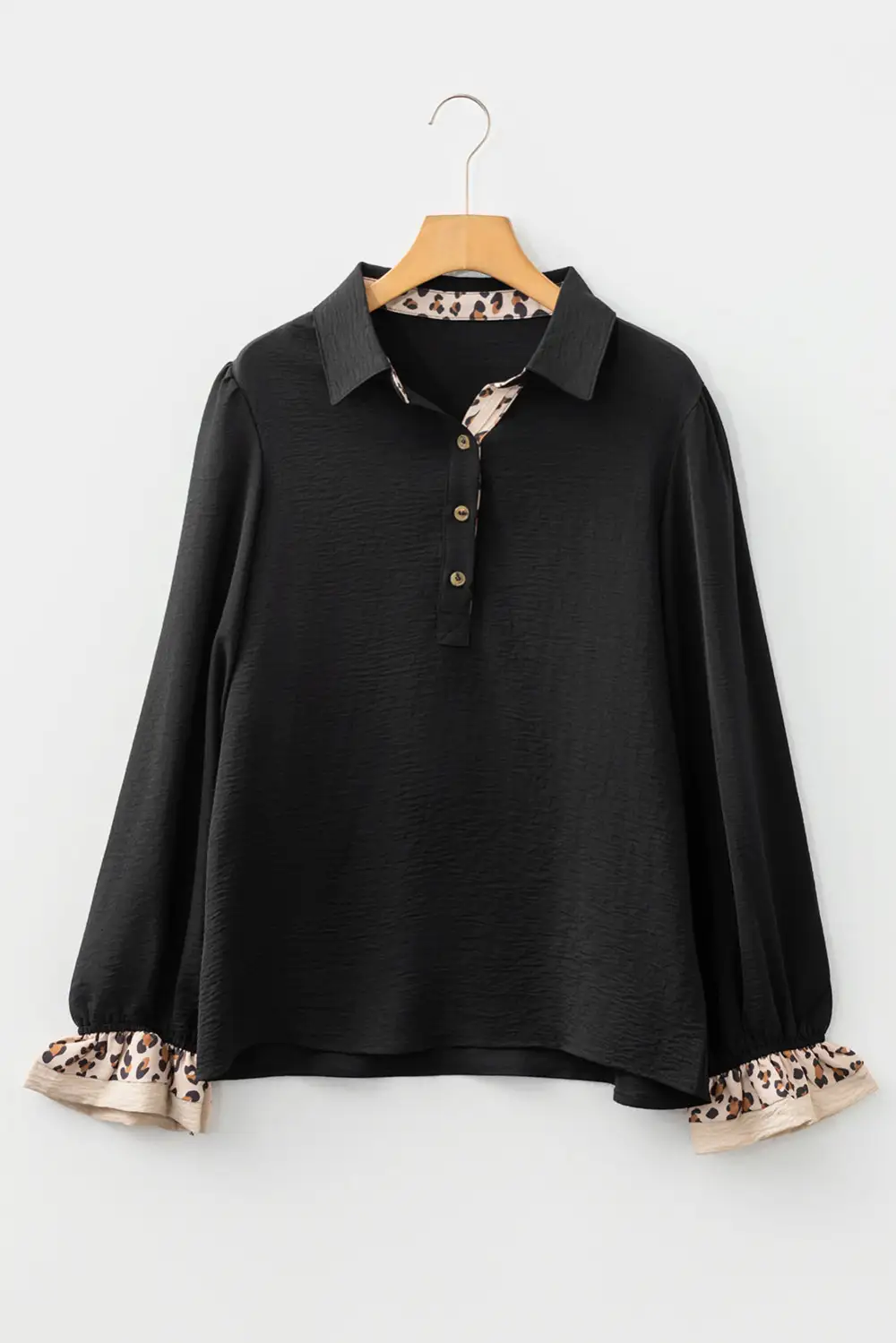 Leopard Print Ruffled Patchwork Blouse