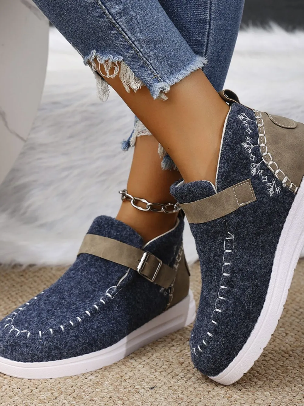 Round Toe Buckle Sneakers