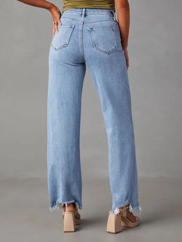 Loose Simple Tassel Straight Denim Jeans