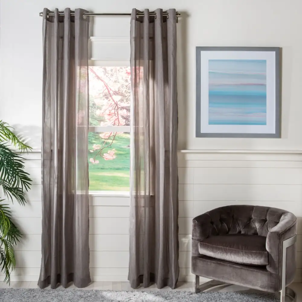 Sheer Linen-Blend Eyelet Contemporary Curtain Panel