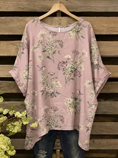 Bird Floral Oversized Women's Loose Printed T-Shirt