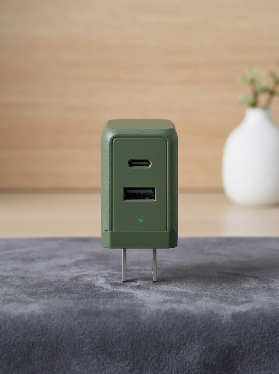 Olive Green Dual-Port Wall Charging Adapter