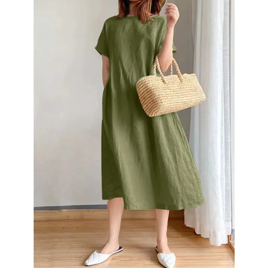 Full Size Casual Round Neck Midi Dress Plus Size