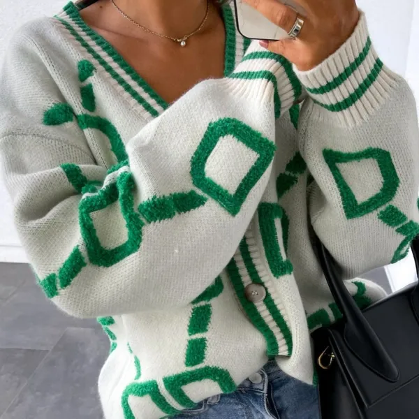 High Contrast V Neck Button Up Cardigan