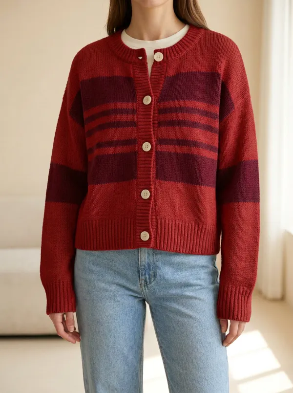 Layered Rugby Striped Knit Cardigan
