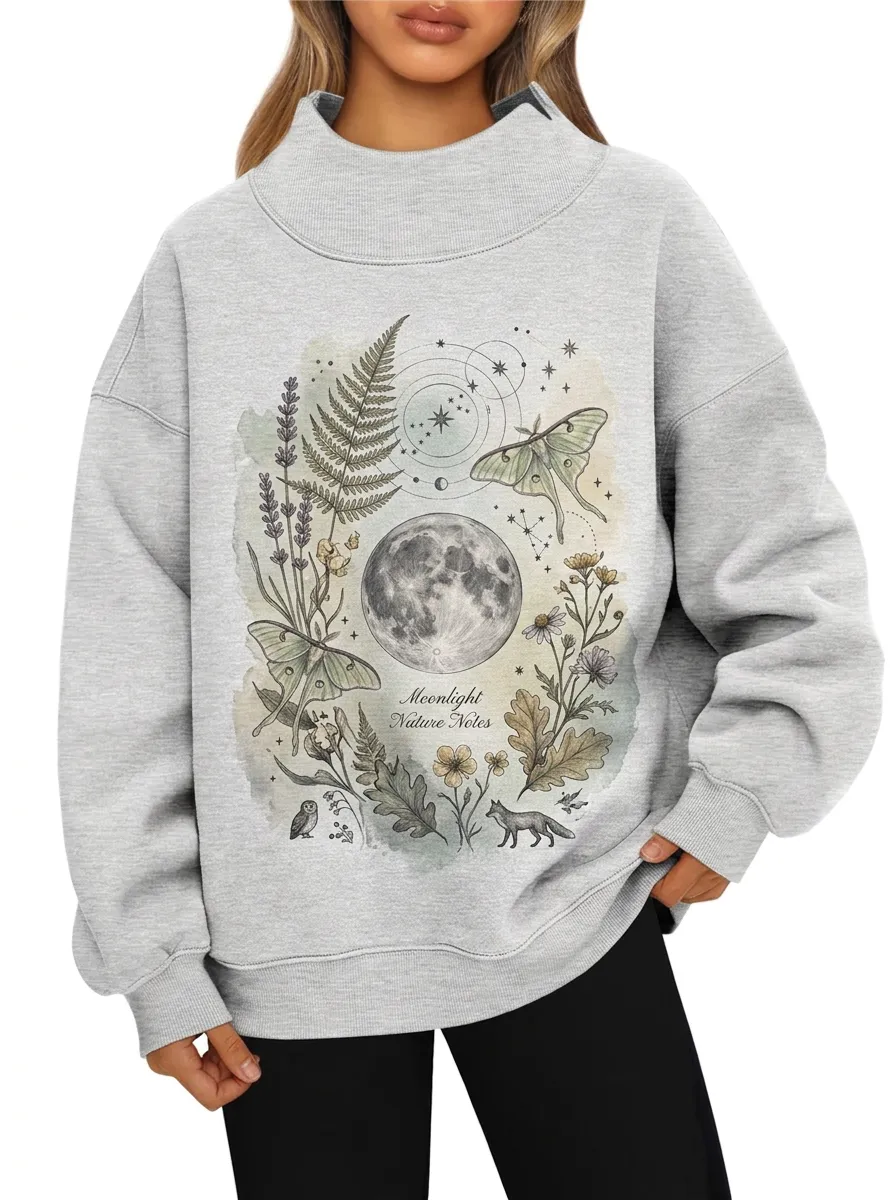 Women's Moon Moth Botanical Nature Printed Sweatshirt