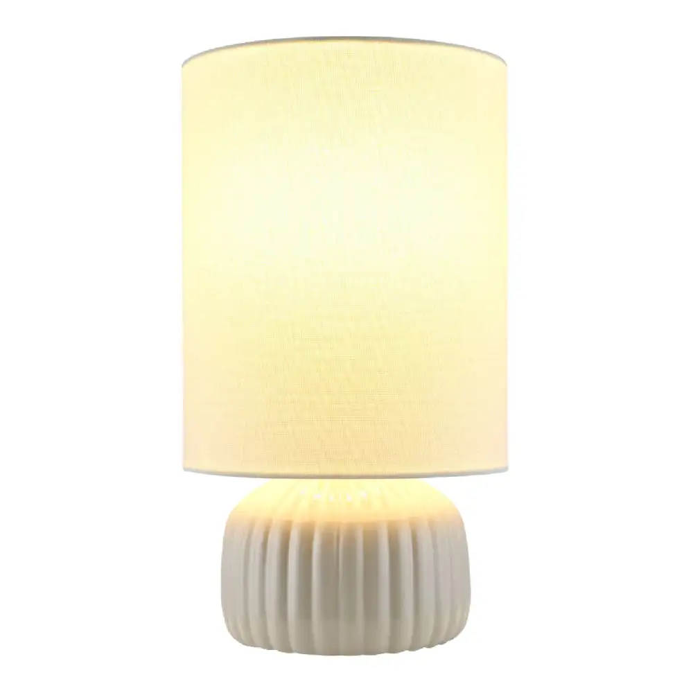 Linen Shade Globe Fluted Ceramic Linen Table Lamp