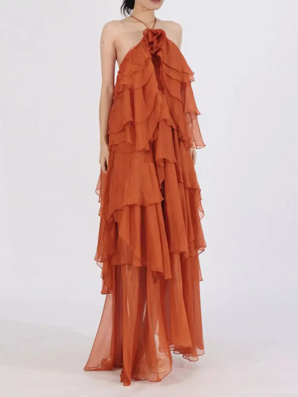 Tiered Halter Chiffon Maxi Dress