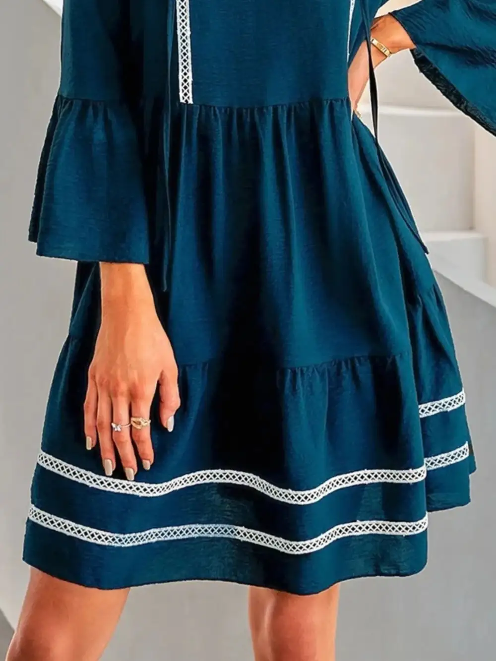 Textured Detail Long Sleeve Mini Dress
