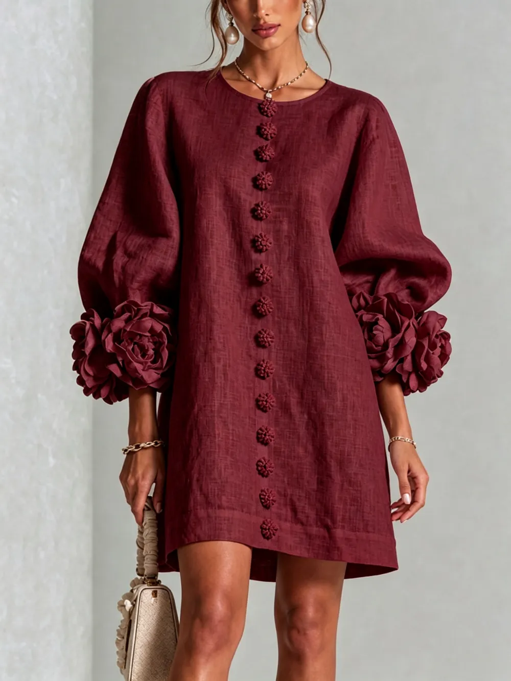 ✨New Arrivals & Special Offers-Floral Button-down Mini Dress With Striking Floral Cuffs