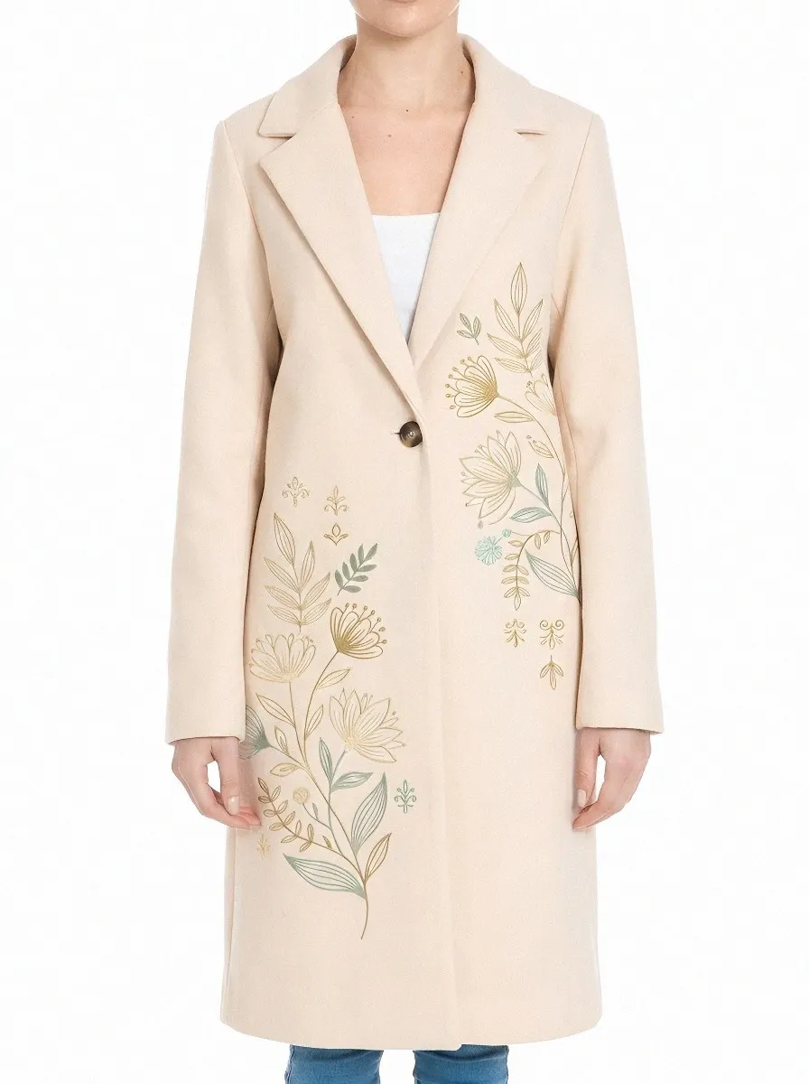 Women's Floral Lover Grey Woolen Printed Coat