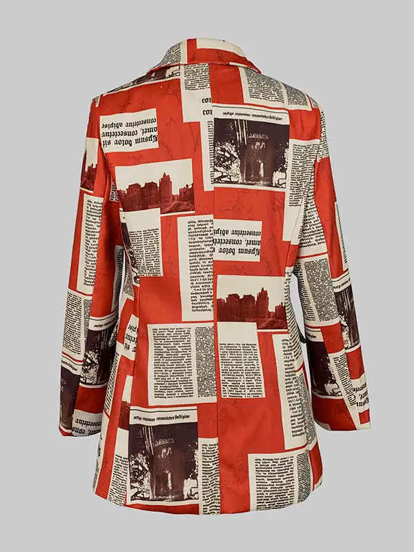 Printed Button Front Blazer Streetwear
